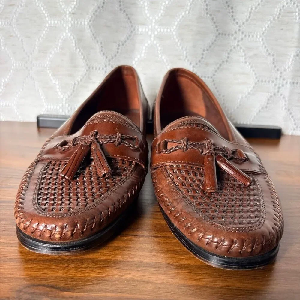 Stacy Adams 7.5 Brown Braided Leather Loafer Dress Shoes Formal Professional